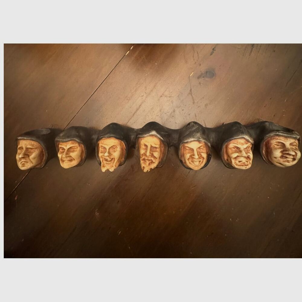 Antique Chalkware Seven Deadly Sins Monk Pipe Rack & Match Holder Wall Hanging